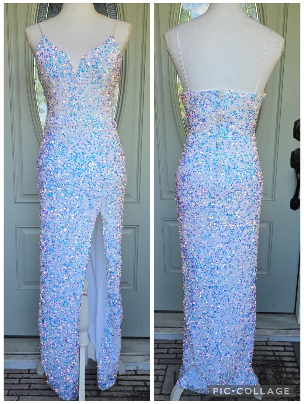 B Smart Holographic White Sequin Gown
